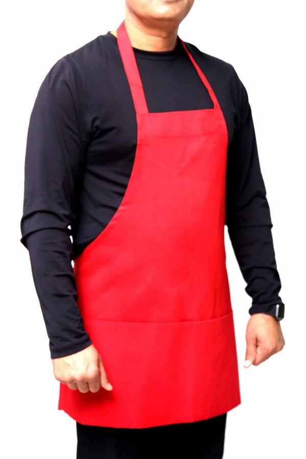 red color 25 x 30 bib apron having Pockets