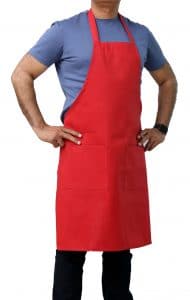 red bib aprons with pockets