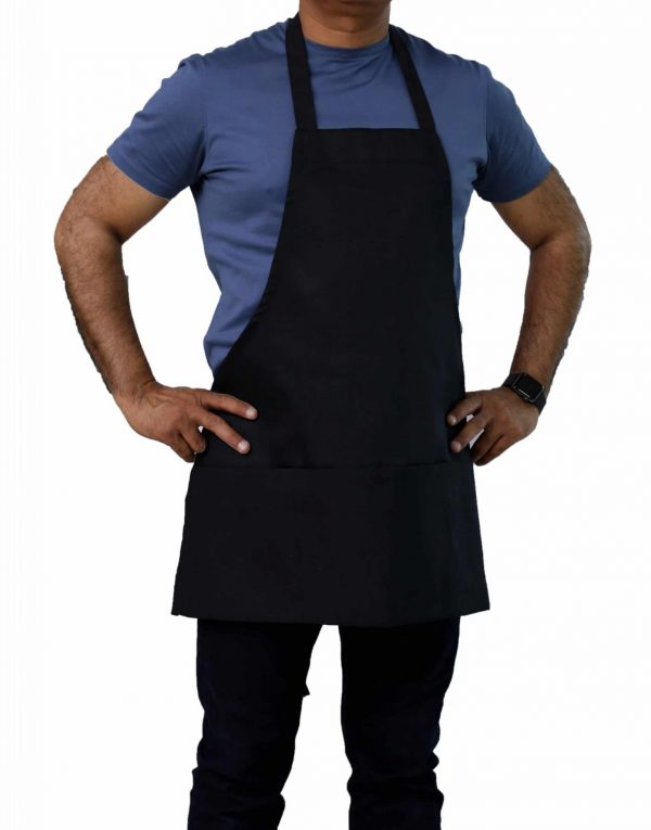 black bib aprons with pockets for kitchen use