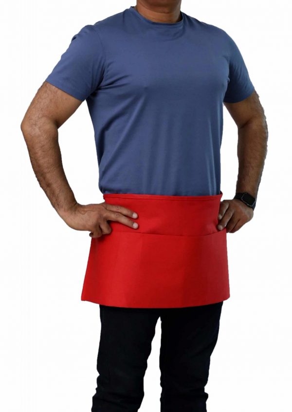 professional red color waist apron with pockets