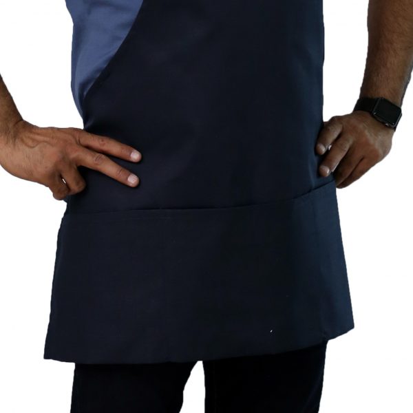 navy blue apron with pockets