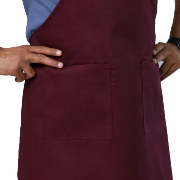 burgundy apron with pockets