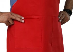red adjustable apron having 2 pockets